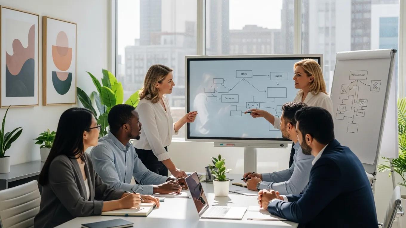 Diverse team collaborating in a modern office, emphasizing workflow automation in CPA firms