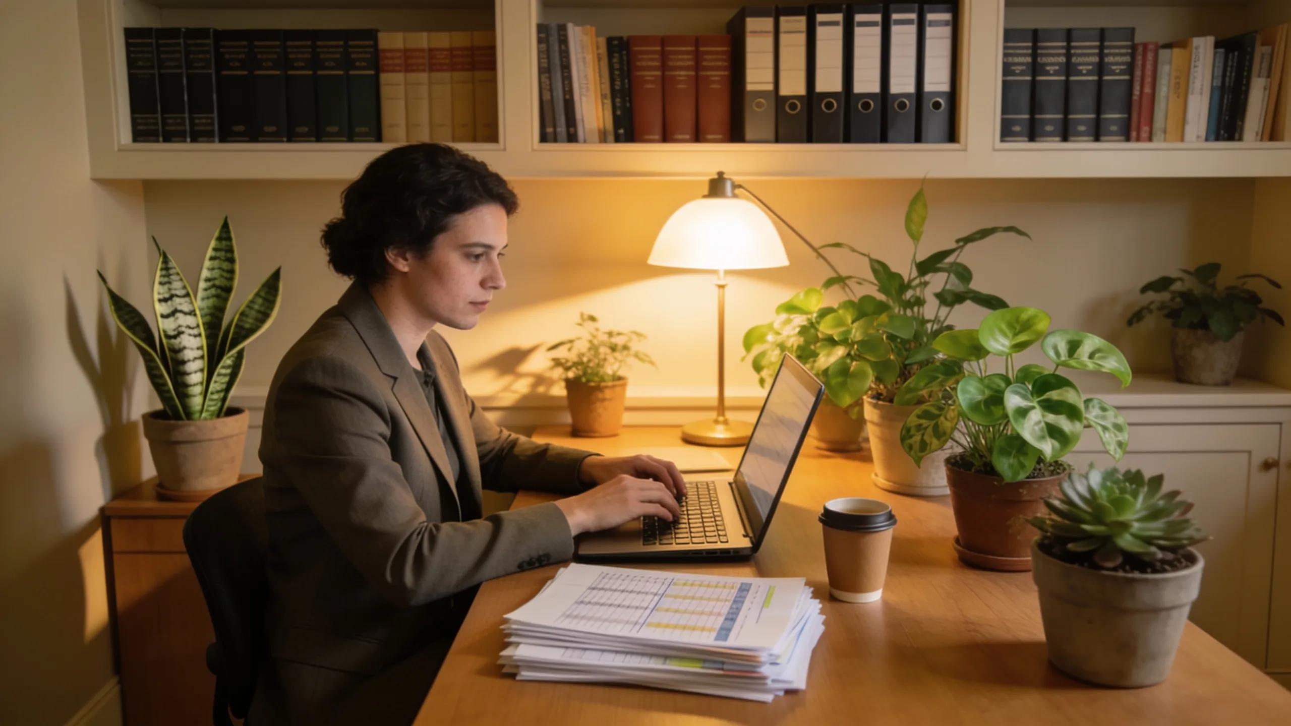 Cozy office environment with an accountant using management software to enhance productivity