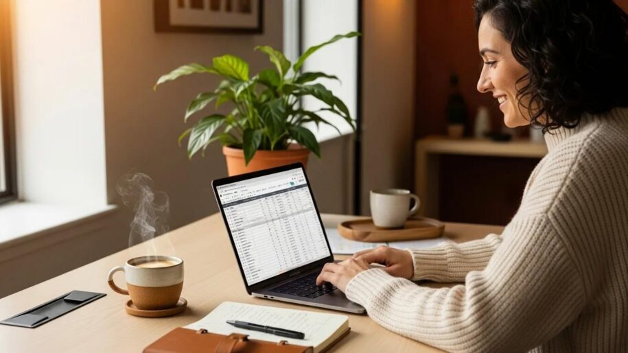 CPA professional working on ERP time tracking integration in a cozy office environment
