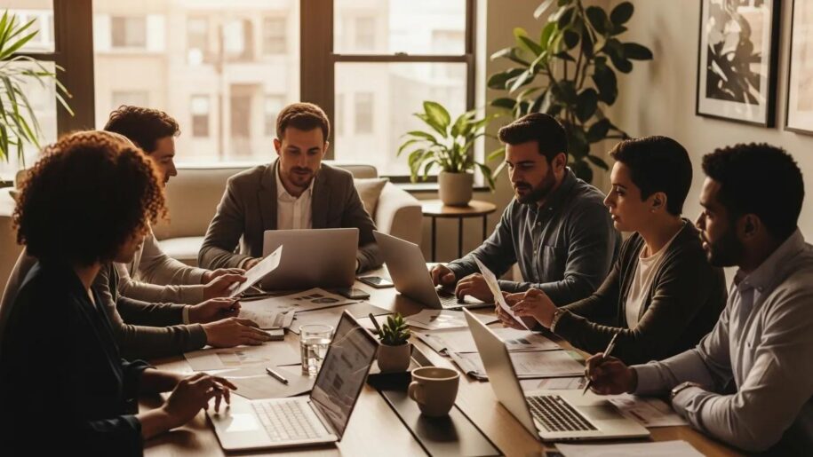 CPA professionals collaborating in a modern office setting, emphasizing teamwork in ERP data migration