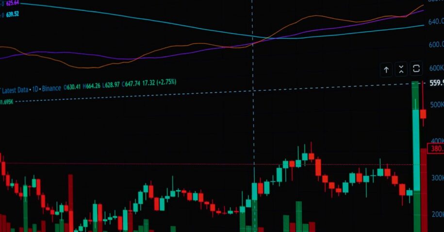 Detailed view of a digital cryptocurrency stock market graph indicating trends and analytics.